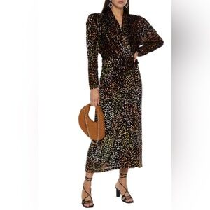 XONINA WRAP-EFFECT METALLIC DEVORÉ-VELVET MIDI DRESS IN MULTICOLOR